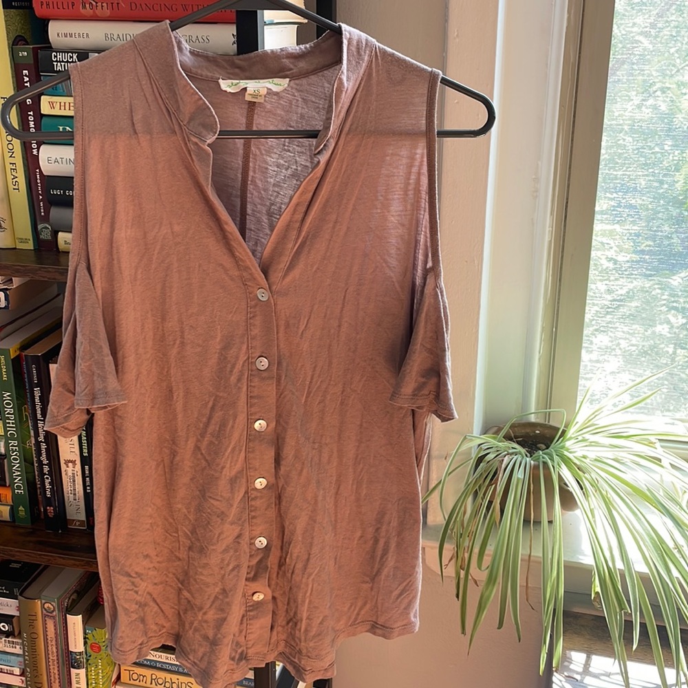 Tan Cold Shoulder Anthropologie Shirt